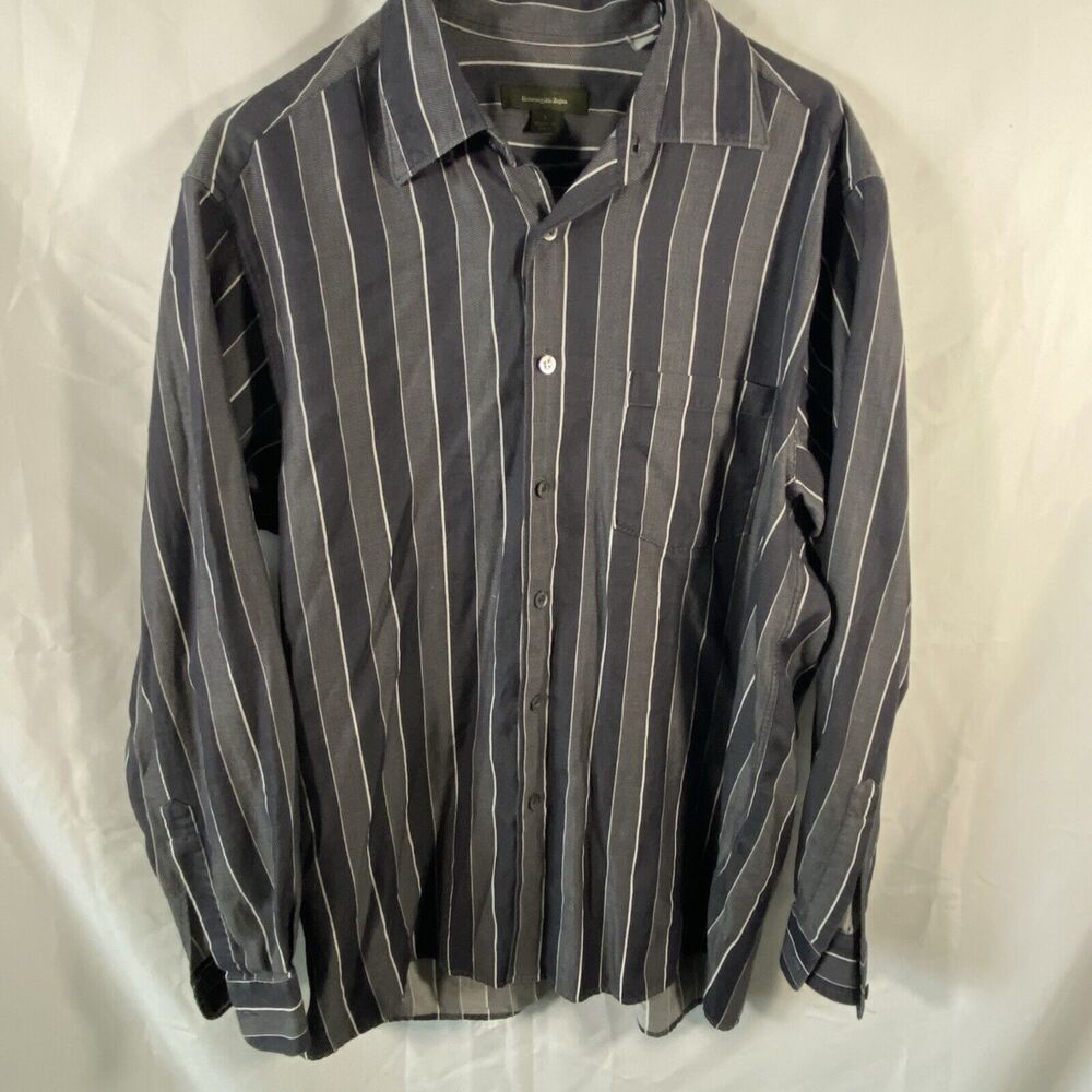 Zegna Mens L Dress Shirt Striped Button Up Long Sleeve Made Italy Luxury Classic